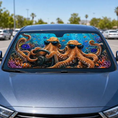 Sunglasses Octopus Reef Scene Tropical Ocean Humor For Beach Road Trip Drivers Fans Car Sunshade