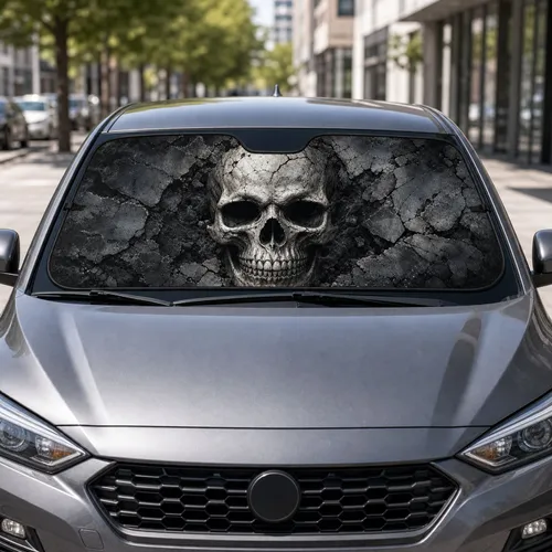 Menacing Skull On Cracked Concrete Halloween Horror Goth Style For Metal Fans And Bikers Car Sunshade
