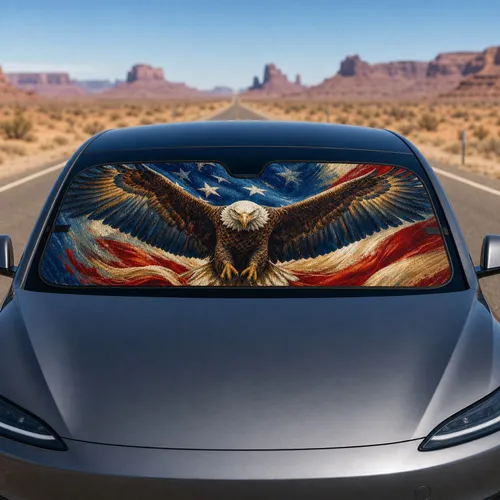 Majestic Bald Eagle With American Flag Waves For Fourth Of July Patriotic Decor Fans Car Sunshade