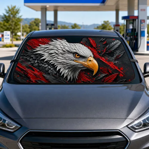 Fierce Bald Eagle With Red Brush Slashes For Patriotic Road Trips And Outdoor Fans Car Sunshade