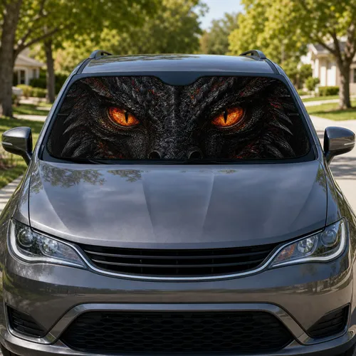 Black Dragon Eyes Molten Amber Fantasy Reptile Glare For Dark Gothic Rides Lovers Car Sunshade