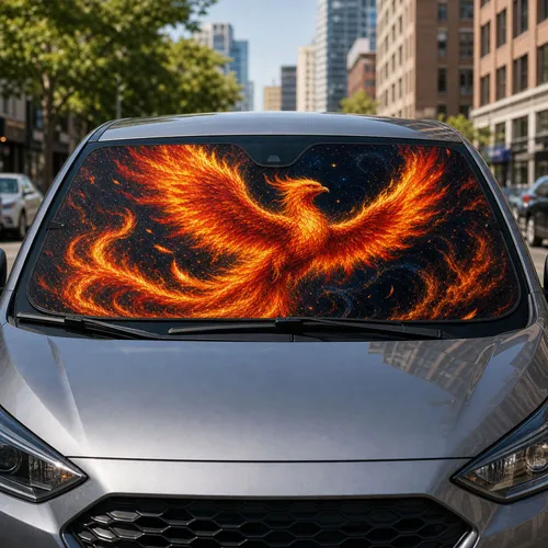 Fiery Phoenix Rising Through Midnight Sky For Fantasy Road Trips And Mythic Style Car Sunshade