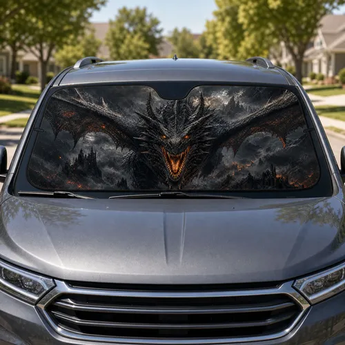 Dark Fantasy Dragon Roar With Ember Eyes For Gothic Adventure Gamers And Collectors Car Sunshade