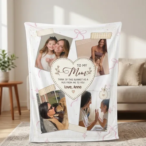 Custom Mom Photo Blanket, Personalized Mothers Day Gift from Daughter or Son, Custom Family Collage Throw
