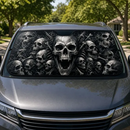 Gothic Skull Ossuary With Crossbones For Halloween Horror Fans And Dark Decor Lovers Car Sunshade