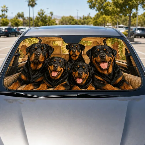 Rottweiler Pack In Cozy Vehicle Cabin For Dog Lover Road Trip Decor And Pet Parent Gift Car Sunshade