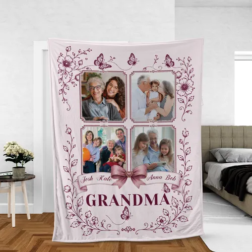 Custom Grandma Photo Blanket, Personalized Grandkids Collage Fleece Throw, Personalized Birthday Gift from Grandkids