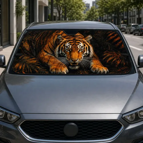 Realistic Crouching Bengal Tiger Jungle Scene For Bold Wildlife Lovers And Safari Fans Car Sunshade
