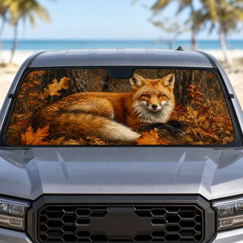 Realistic Autumn Forest Red Fox Woodland Scene For Nature Lovers And Wildlife Fans Car Sunshade