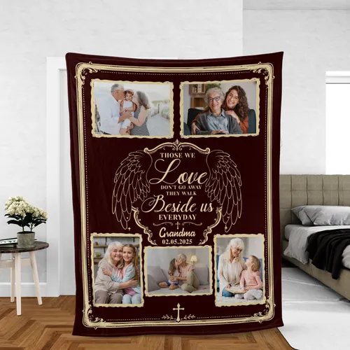 Custom Memorial Photo Blanket, Personalized Sympathy Gift for Loss of Loved One