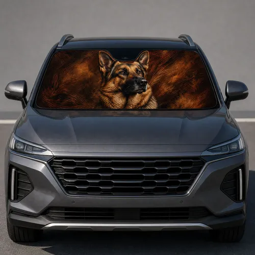 Realistic German Shepherd Portrait With Rustic Fur Texture For Loyal Dog Lovers Car Sunshade
