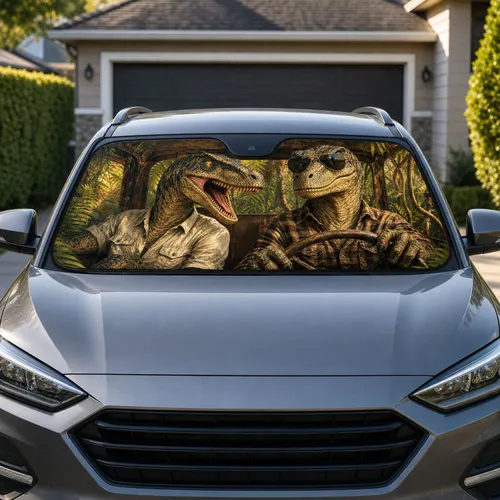 Realistic Raptor Safari Cabin Jungle Scene For Road Trips And Outdoor Adventures Car Sunshade