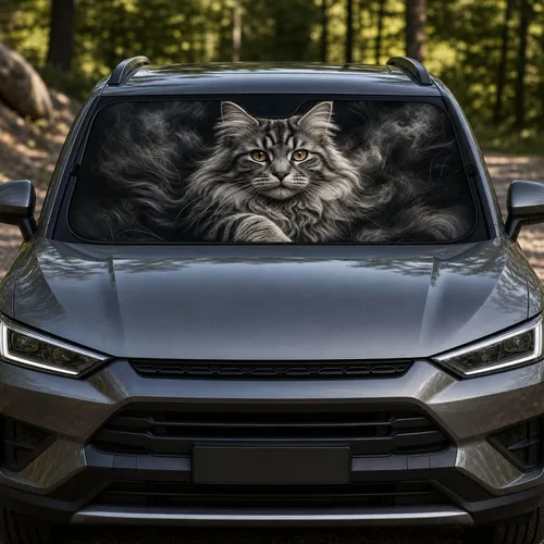 Realistic Silver Tabby Cat With Amber Eyes For Dark Gothic Style And Cat Lovers Gift Car Sunshade
