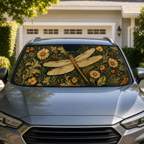 Vintage Dragonfly With Botanical Vines For Cottagecore Travel Decor And Nature Lovers Car Sunshade