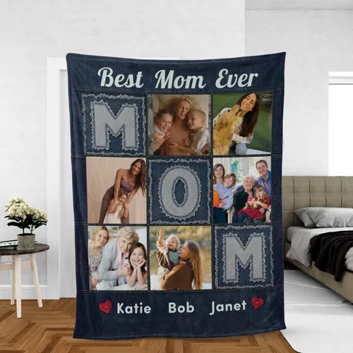 Custom Mom Photo Blanket, Personalized Photo Collage Fleece Throw Gift, Mother's Day Gift, Birthday Gift for Mother, Mommy Photo Throw Blanket