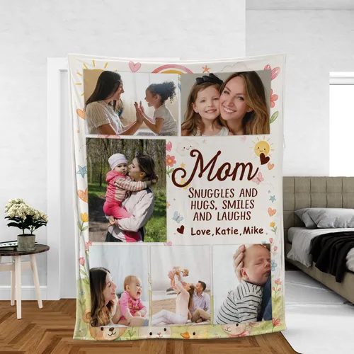 Personalized Photo Blanket for Mom, Custom Mother's Day Gift from Daughter, Photo Collage Throw, Birthday Present for Mama