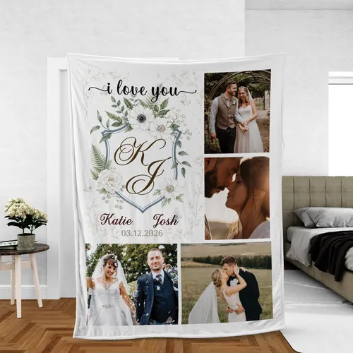 Custom Couple Photo Blanket, Personalized Anniversary Gift for Husband or Wife, Custom Wedding Photo Blanket