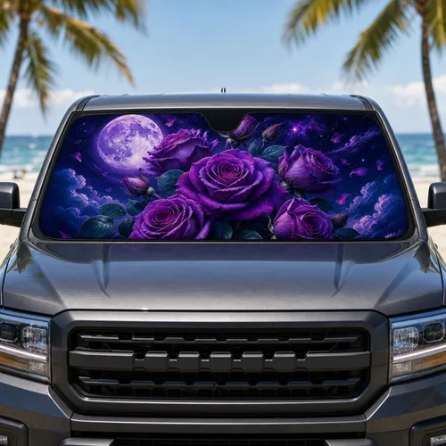 Midnight Purple Roses Under Lavender Moon For Gothic Floral Night Drives And Daily Parking Car Sunshade