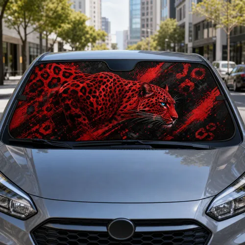 Crimson Leopard Big Cat With Blue Eye Dark Red Splatter Gothic Wildlife Decor For Drivers Car Sunshade