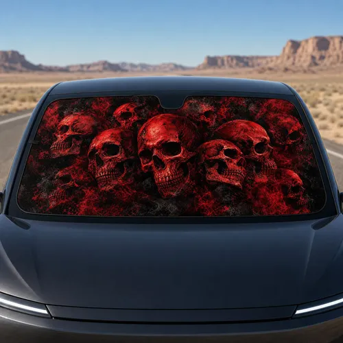 Crimson Skull Cluster Dark Gothic Grunge Horror Decor For Metalheads And Bikers Fans Car Sunshade