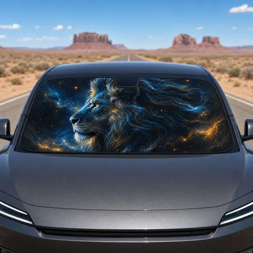 Celestial Phantom Lion Under Starry Night For Mystical Luxury Style Drivers And Travelers Car Sunshade