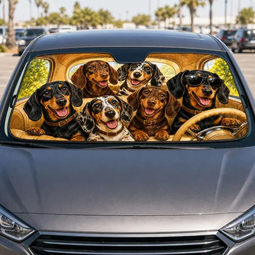 Dachshund Road Trip Crew With Sunglasses For Dog Lovers And Summer Pet Travel Fans Car Sunshade