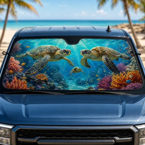 Realistic Sea Turtles Coral Reef Ocean Scene For Beach Trips And Tropical Vacation Car Sunshade