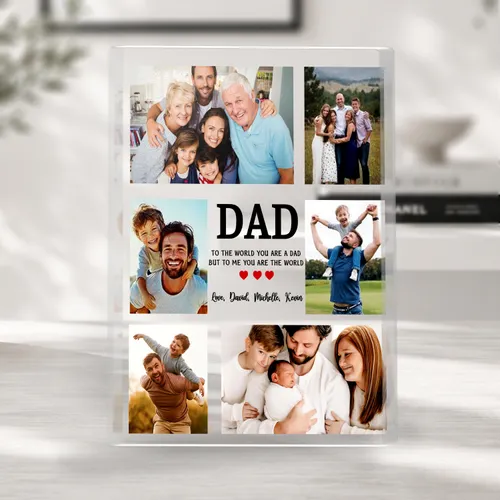 Personalized Dad Photo Collage Acrylic Plaque, Father's Day Gift from Kids, Custom Name Photo Block, Papa Desk Keepsake Sign
