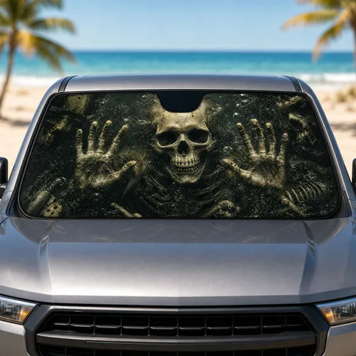 Realistic Skeleton In Murky Darkness For Gothic Horror Fans And Halloween Rides All Year Car Sunshade