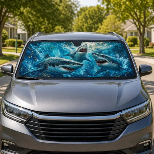 Great White Shark Ocean Scene For Beach Trips, Road Adventures, And Wildlife Fans Car Sunshade