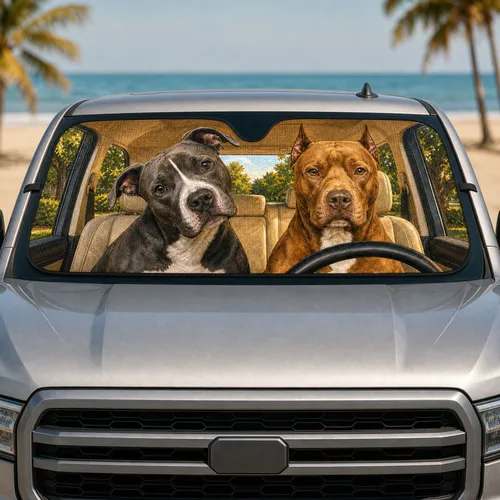 Two Realistic Dogs In Cozy Vehicle Cabin For Pet Lover Road Trips And Daily Drives Car Sunshade