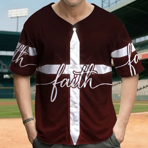 White Cross and Faith Script Symbol - Everyday Spiritual Lifestyle Gift for Believers Baseball Jersey