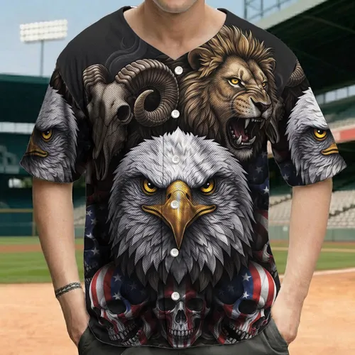 Bald Eagle American Flag Skulls Independence Day Gift for Veterans Baseball Jersey