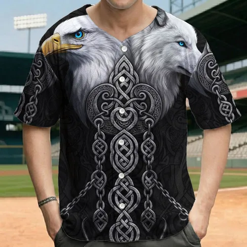 White Eagle Wolf Heads Bright Blue Eyes Celtic Knot Chains - Fantasy Lover Gift Baseball Jersey