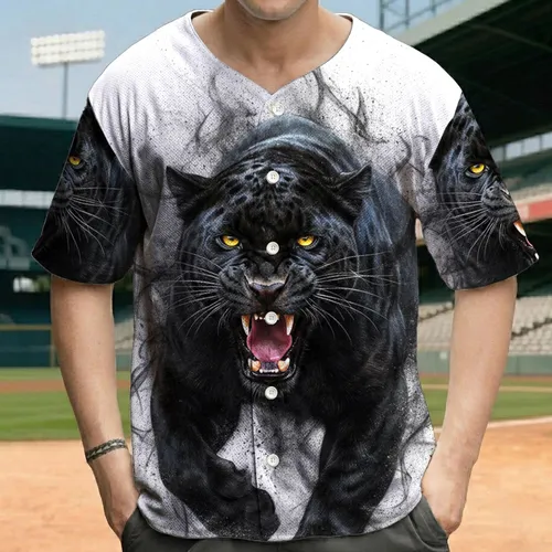 Black Panther Melanistic Jaguar Roaring Fangs Piercing Eyes - Wildlife Lover Gift Baseball Jersey