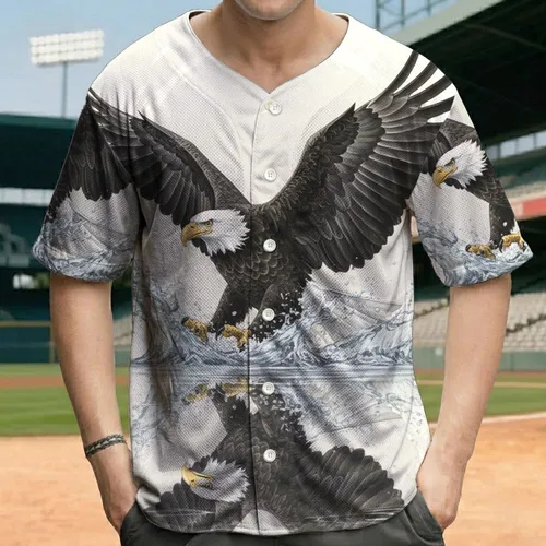 Bald Eagle Outstretched Wings Water Splash - Wildlife Lover Gift Baseball Jersey