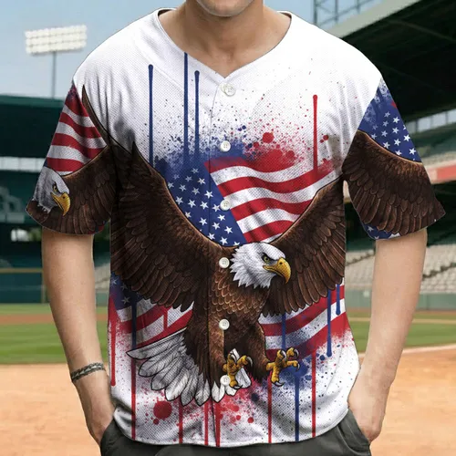 Bald Eagle American Flag Independence Day Gift for Veterans Baseball Jersey