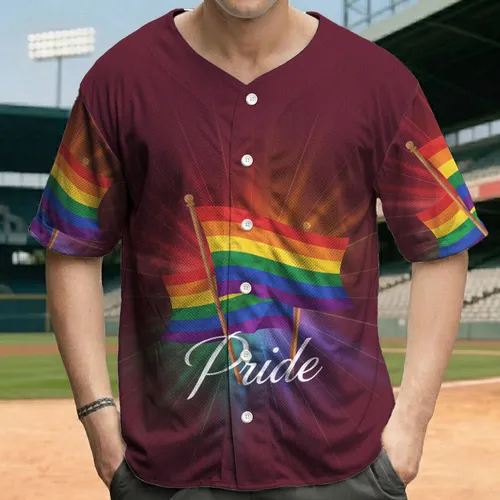 Rainbow Pride Flags 'Pride' Script - Show Your Support for Pride Celebration Events Baseball Jersey