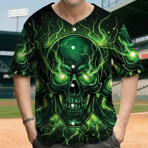 Dripping Grunge Skulls Neon Green Glow WINIONG - Dark Art Lover Gift Baseball Jersey