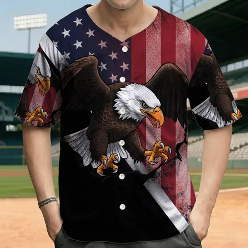 Bald Eagle American Flag Independence Day Gift for Veterans Baseball Jersey