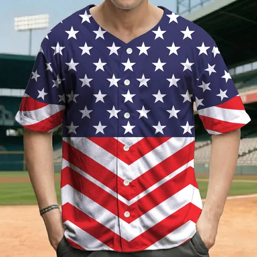American Flag Five-Pointed Stars Red White Chevron - Independence Day Gift for Veterans Baseball Jersey
