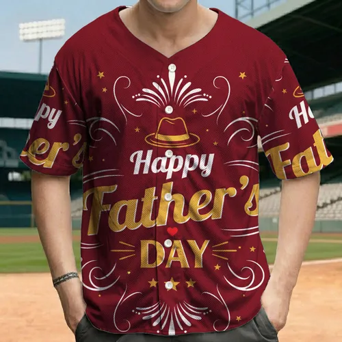 Happy Father's Day Emblem Fedora Heart Stars - Father's Day Gift for Dad Baseball Jersey