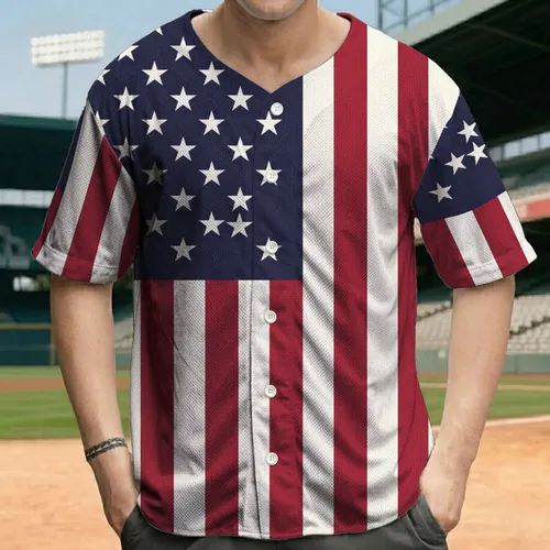 Navy Blue Star Field Red Cream Vertical Stripes - Independence Day Gift for Veterans Baseball Jersey