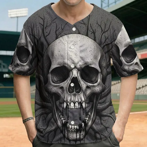 Screaming Skull Dripping Liquid Gnarled Tree Branches - Gothic Horror Fan Gift Baseball Jersey