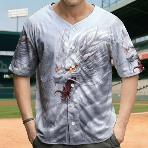 White Eastern Dragon Roaring Glowing Eyes Clouds - Fantasy Enthusiast Gift Baseball Jersey