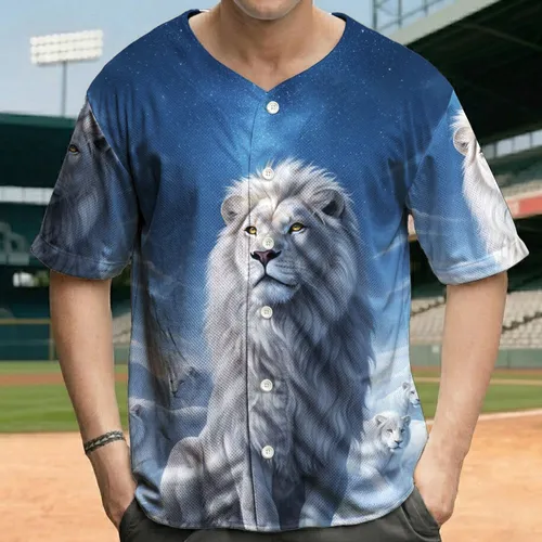 Majestic White Lion Snowy Icy Terrain Celestial Night Sky - Wildlife Lover Gift Baseball Jersey
