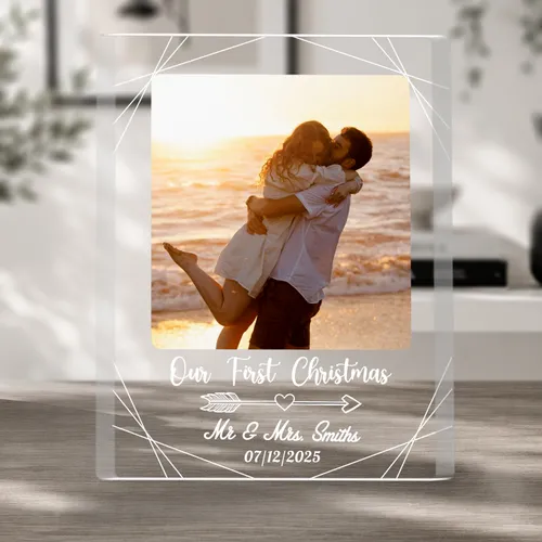 Custom Couple Photo Acrylic Plaque, Personalized First Christmas Gift