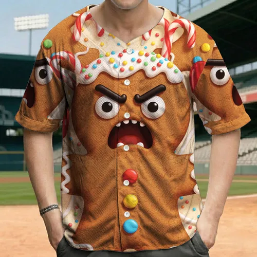 Angry Gingerbread Man Icing Swirls Candy Cane Lollipops - Christmas Holiday Gift for Candy Lovers Baseball Jersey