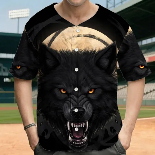 Snarling Black Wolf Full Moon - Wildlife Lover Gift for Wolf Enthusiast Baseball Jersey