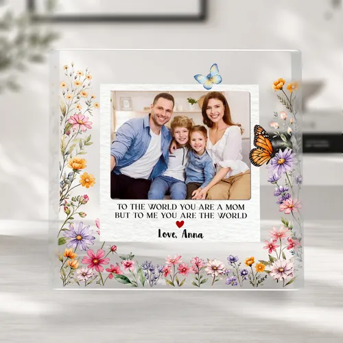 Personalized Mom Acrylic Plaque, Custom Photo Floral Polaroid Keepsake, Mother's Day Gift From Daughter, Desk Sign Decor